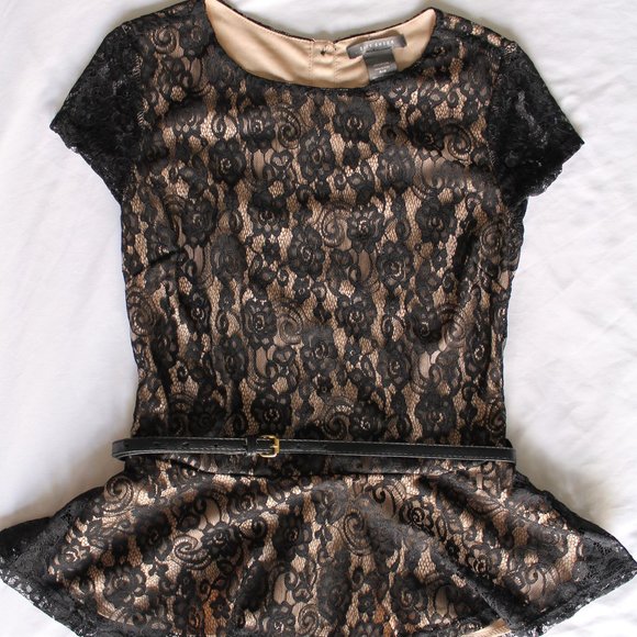 Suzy Shier Tops - Black Lace Peplum Top with Belt (LAST CHANCE!!)